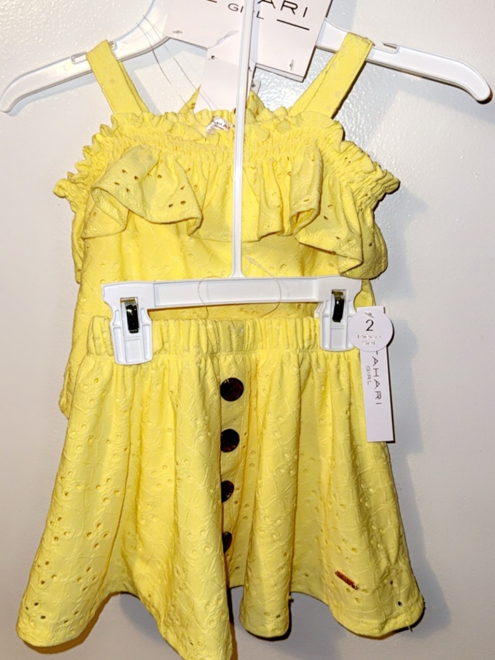 Yellow Eyelet Ruffle Two-Piece Set - Picture 2 of 3
